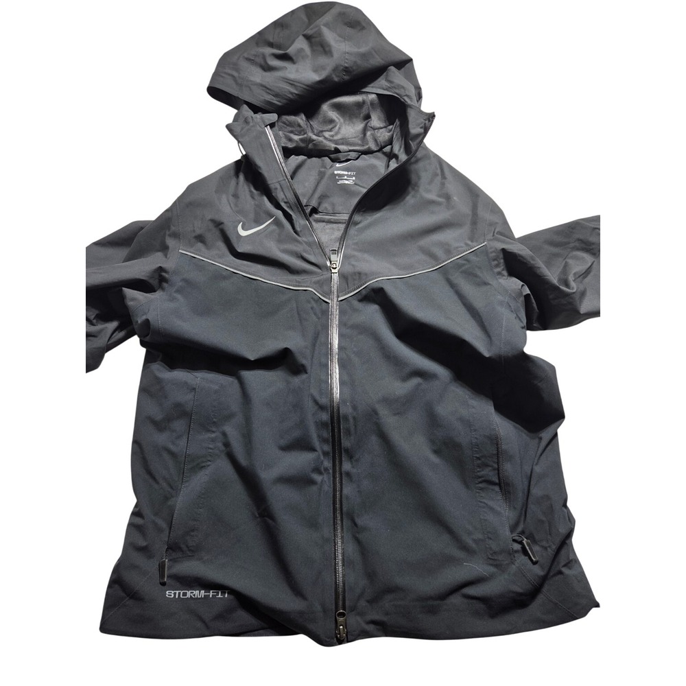 Nike Storm-FIT Jacket Mens M Black Hooded Running Rain Windbreaker Reflective
